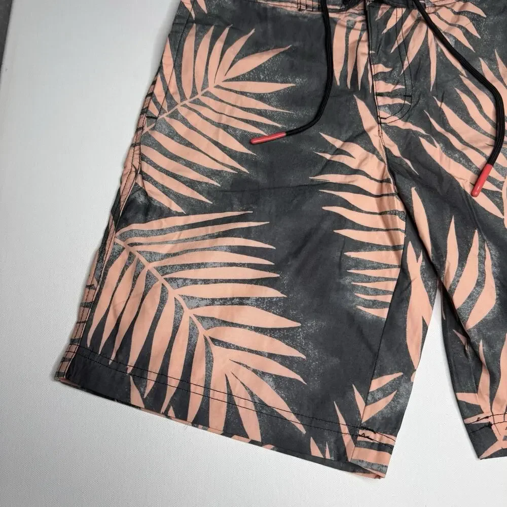 American Eagle Board Shorts Mens 30 Black Pink Palm Print Swim Trunks Beach